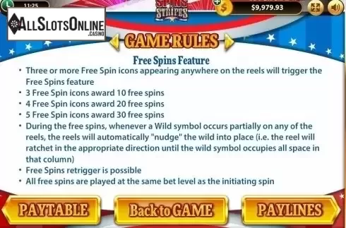 Paytable 2. Spins and Stripes from Bwin.Party