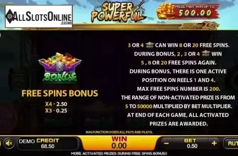Free Spins Screen
