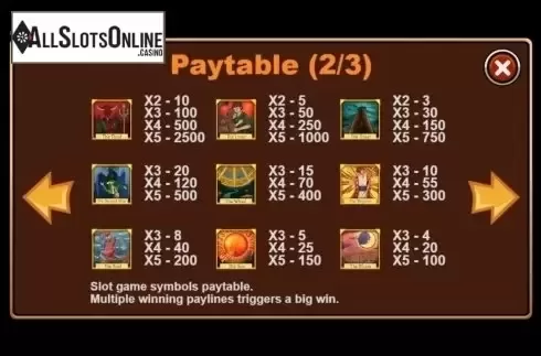 Paytable. Tarot from Triple Profits Games