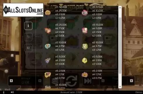 Paytable screen