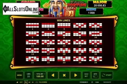 Paylines screen