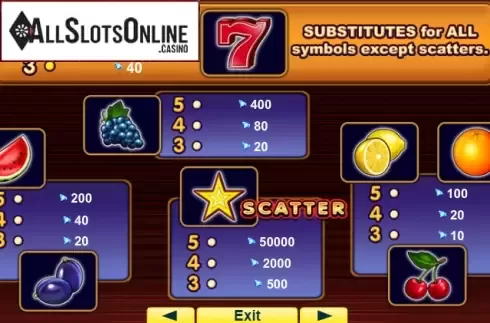 Paytable 1. 100 Super Hot from EGT