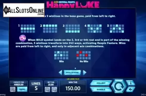 Paylines screen