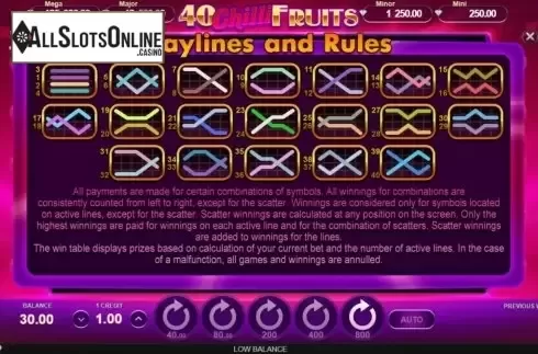 Paylines. 40 Chilli Fruits (Gamzix) from Gamzix