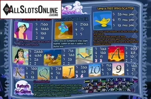 Paytable . Aladdins Loot from Saucify