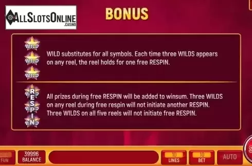 Game Features screen
