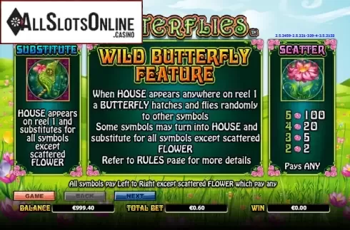 Paytable 1. Butterflies from NextGen