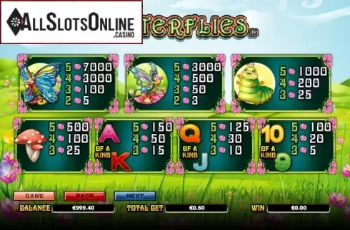 Paytable 2. Butterflies from NextGen