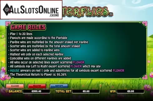 Paytable 4. Butterflies from NextGen