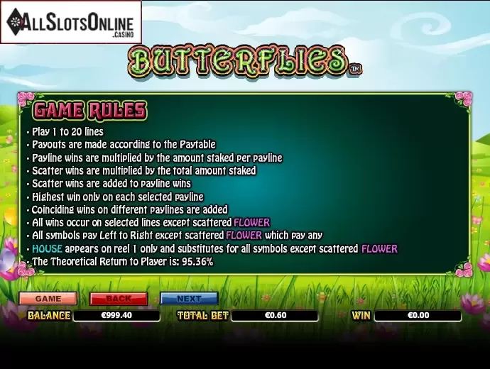 Paytable 4. Butterflies from NextGen