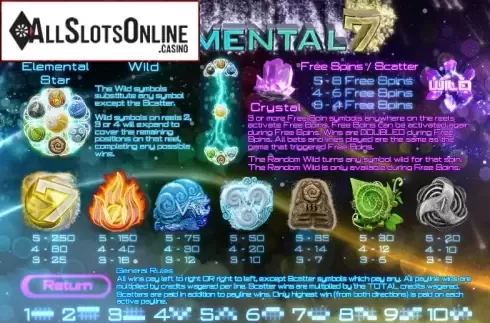 Paytable . Elemental 7 from Saucify
