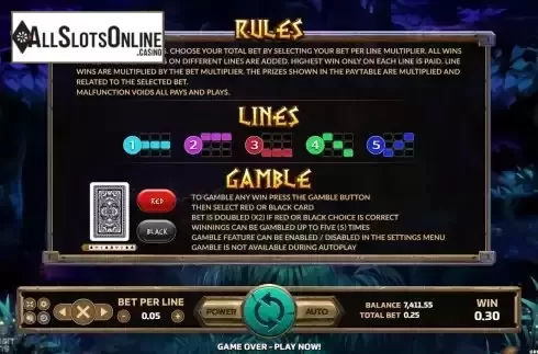 Paylines screen