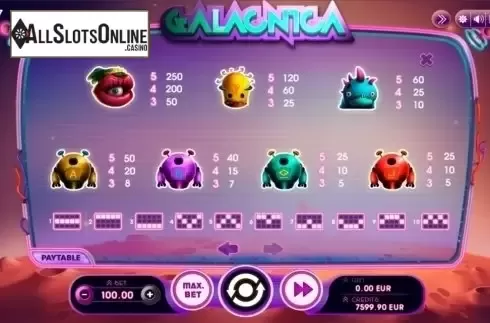 paytable. Galacnica from Spinmatic