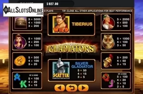 Paytable. Gladiators (GMW) from GMW