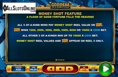 Paytable 1. Goddess of 8 Directions from Skywind Group