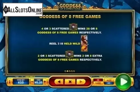 Paytable 2. Goddess of 8 Directions from Skywind Group