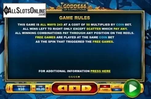 Paytable 5. Goddess of 8 Directions from Skywind Group
