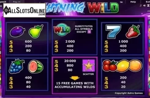 Paytable 1. Lightning Wild from Greentube