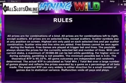 Paytable 3. Lightning Wild from Greentube