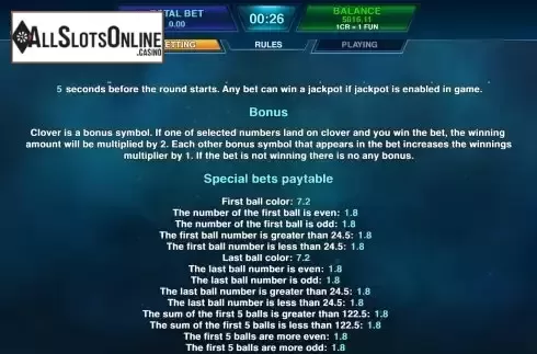 Paytable screen