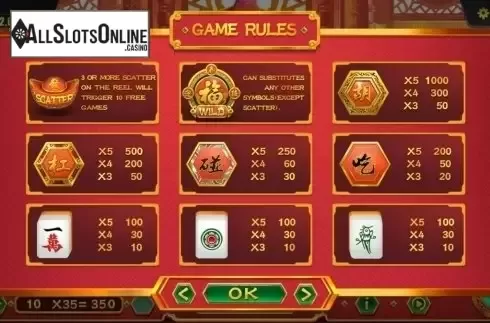 Paytable. Mahjong King (Dream Tech) from Dream Tech