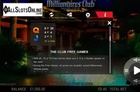 Paytable 3. Millionaires Club Diamond Edition from NextGen