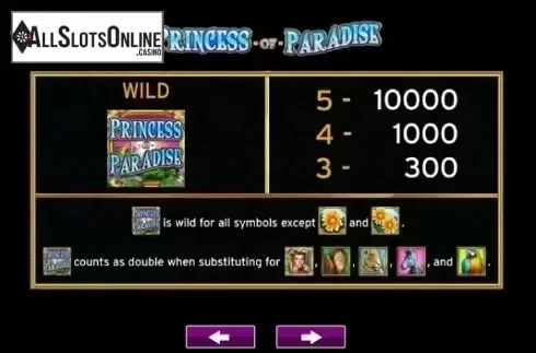 Paytable 1. Princess of Paradise from High 5 Games