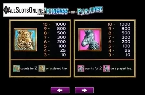 Paytable 4. Princess of Paradise from High 5 Games