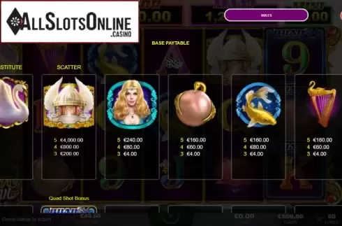 Paytable screen 1. Royal Swan from Ainsworth