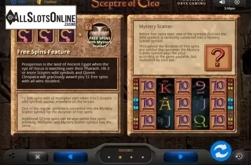Paytable 2. Sceptre of Cleo from Oryx