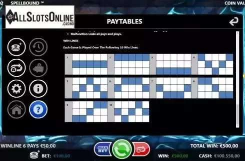 Paylines screen