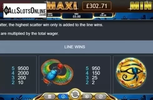 Paytable. Temple of Ausar Jackpot from Eyecon