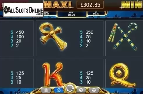 Paytable. Temple of Ausar Jackpot from Eyecon