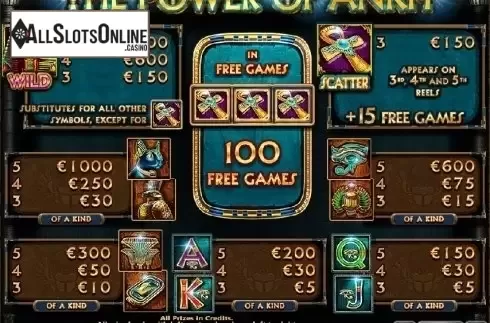 Paytable 1. The Power Of Ankh from Casino Technology