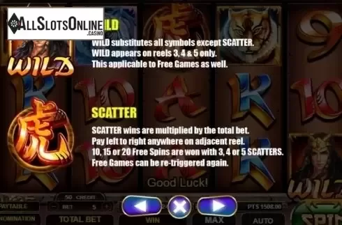 Paytable 4. Tiger Warrior from Spadegaming