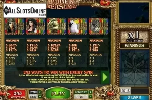 Paytable 1. Tumblin' Treasures from Big Time Gaming