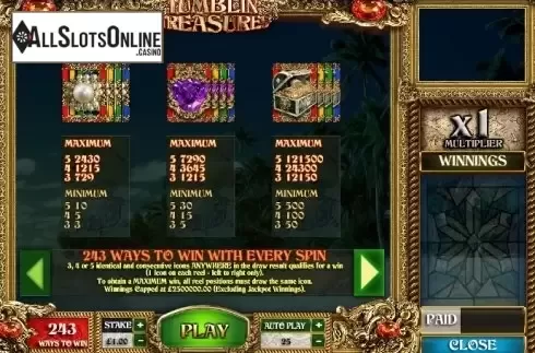 Paytable 2. Tumblin' Treasures from Big Time Gaming