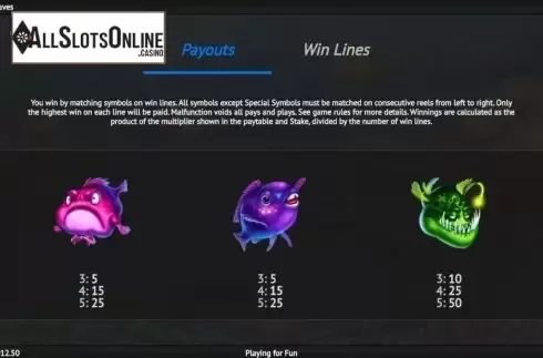 Paytable 1. Under The Waves from 1X2gaming