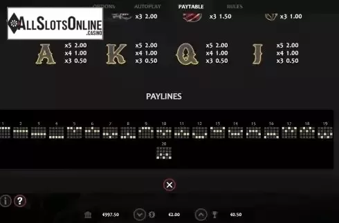 Paylines screen
