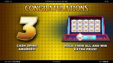 Firedream 7s Hold and Win slot screenshot 2