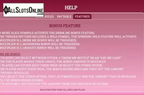 Feature screen 3. Alice in Dreamland from Arrows Edge