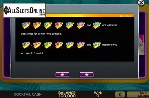 Paytable 2. Cocktail Cash from High 5 Games