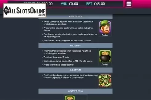 Paytable 1. Fiddle Dee Dough from Eyecon