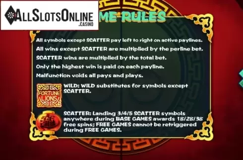 Rules. Fortune Lions (KA Gaming) from KA Gaming