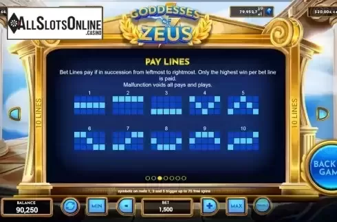 Paylines screen