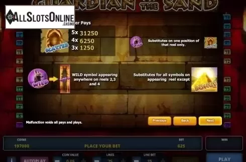 Paytable 2. Guardian of the Sand from Zeus Play