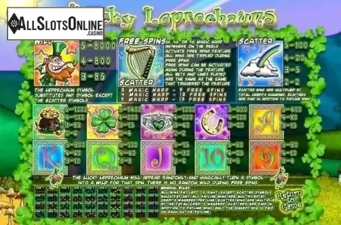 Paytable . Lucky Leprechauns from Genii