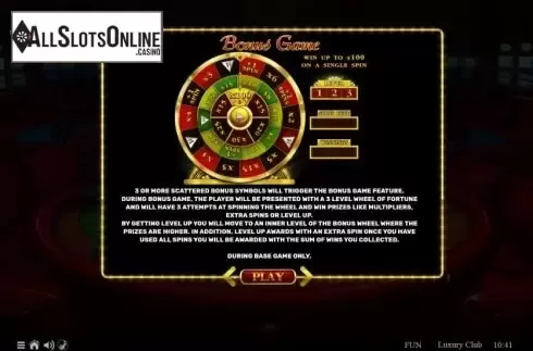 Bonus Wheel screen
