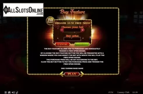 Buy Feature screen