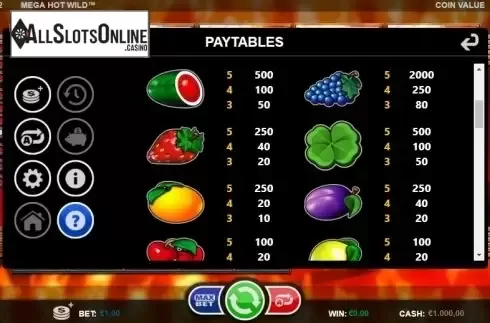 Paytable 2. Mega Hot Wild from Betsson Group